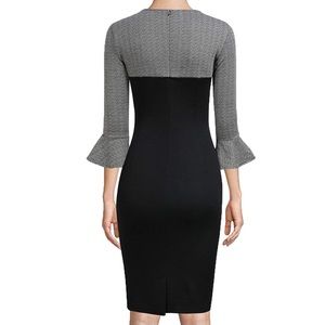 WOOSEA Bell Sleeve Scoop Neck Office Work Casual Pencil Dress